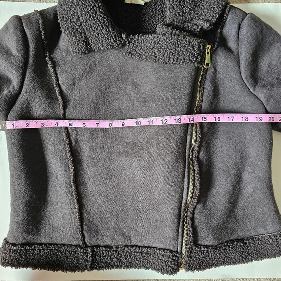 Astrid Size L faux suede relaxed fit crop jacket zip up brown sherpa - Picture 5 of 9